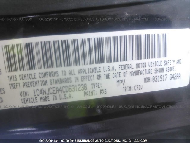 1C4NJCEA4CD631238 - 2012 JEEP COMPASS LATITUDE 黑色 照片 9