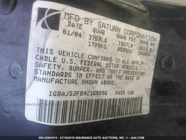 1G8AJ52F84Z169596 - 2004 SATURN ION LEVEL 2 GOLD photo 9