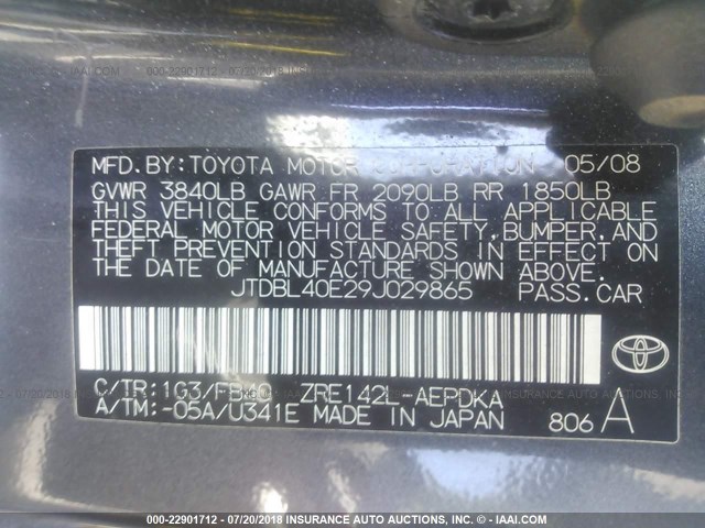 JTDBL40E29J029865 - 2009 TOYOTA COROLLA LE/XLE GRAY photo 9