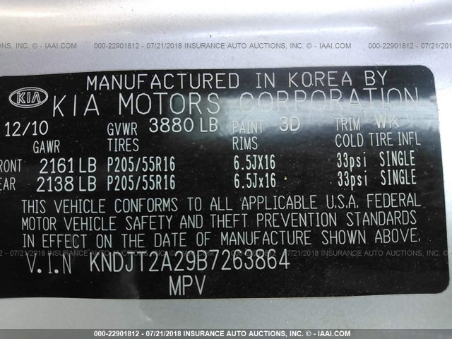 KNDJT2A29B7263864 - 2011 KIA SOUL +/!/SPORT SILVER photo 9