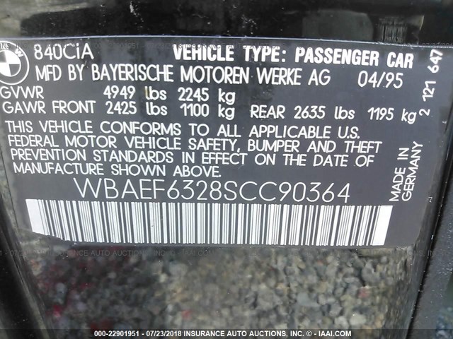 WBAEF6328SCC90364 - 1995 BMW 840 CI AUTOMATIC 黑色 照片 9
