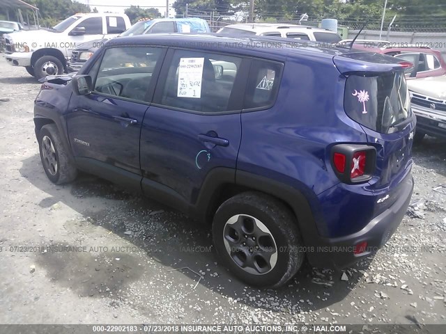 ZACCJBAT4GPC79052 - 2016 JEEP RENEGADE SPORT Կապույտ լուսանկար 3