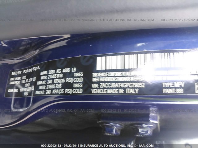 ZACCJBAT4GPC79052 - 2016 JEEP RENEGADE SPORT Կապույտ լուսանկար 9