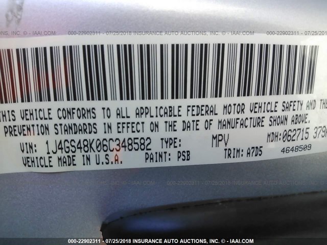 1J4GS48K06C348582 - 2006 JEEP GRAND CHEROKEE LAREDO/COLUMBIA/FREEDOM 银色 照片 9