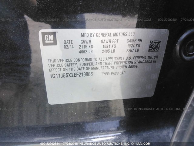 1G11J5SX2EF219886 - 2014 CHEVROLET MALIBU LTZ 黑色 照片 9