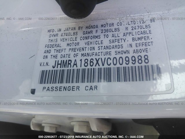 JHMRA186XVC009988 - 1997 HONDA ODYSSEY LX WHITE photo 9