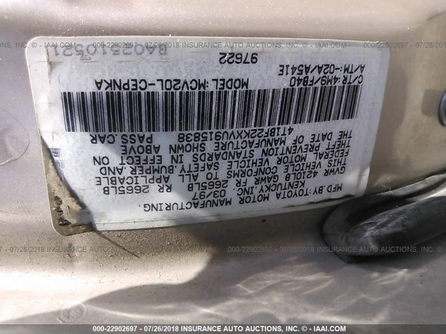 4T1BF22KXVU915838 - 1997 TOYOTA CAMRY CE/LE/XLE ოქროსფერი ფოტო 9
