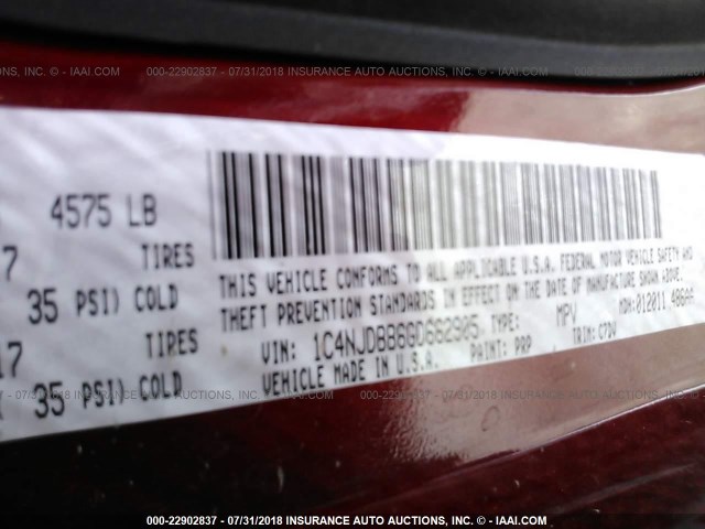 1C4NJDBB6GD662905 - 2016 JEEP COMPASS SPORT 红色 照片 9