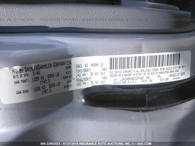 1J8HG48KX6C337402 - 2006 JEEP COMMANDER SILVER photo 9