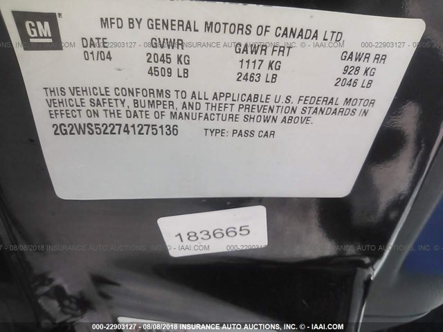 2G2WS522741275136 - 2004 PONTIAC GRAND PRIX GT2 BLACK photo 9