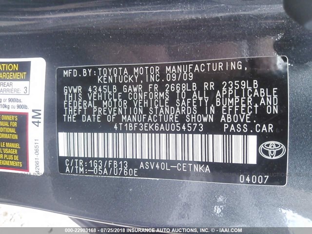 4T1BF3EK6AU054573 - 2010 TOYOTA CAMRY SE/LE/XLE GRAY photo 9