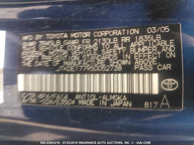 JTKDE177950052738 - 2005 TOYOTA SCION TC 蓝色 照片 9