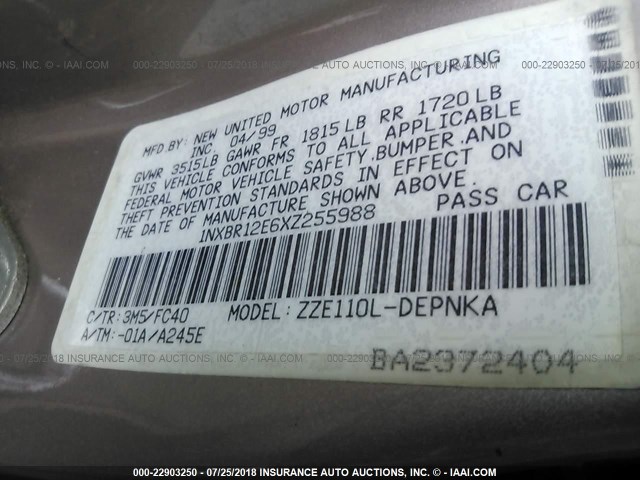 1NXBR12E6XZ255988 - 1999 TOYOTA COROLLA VE/CE/LE 棕色 照片 9