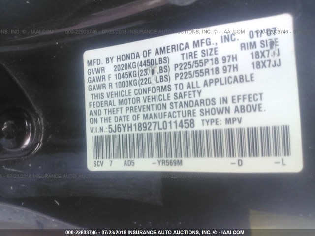 5J6YH18927L011458 - 2007 HONDA ELEMENT SC BURGUNDY photo 9