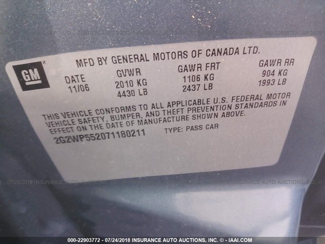 2G2WP552071180211 - 2007 PONTIAC GRAND PRIX Mavi foto 9