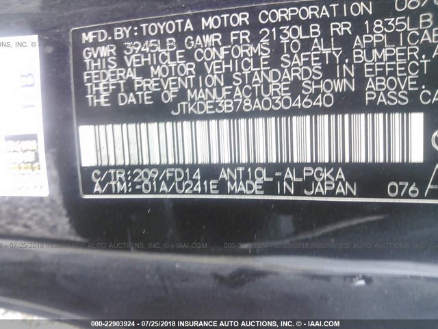 JTKDE3B78A0304640 - 2010 TOYOTA SCION TC 黑色 照片 9