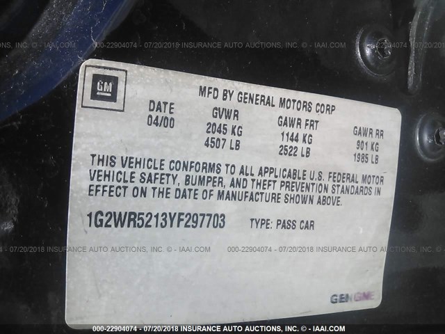 1G2WR5213YF297703 - 2000 PONTIAC GRAND PRIX GTP BLACK photo 9