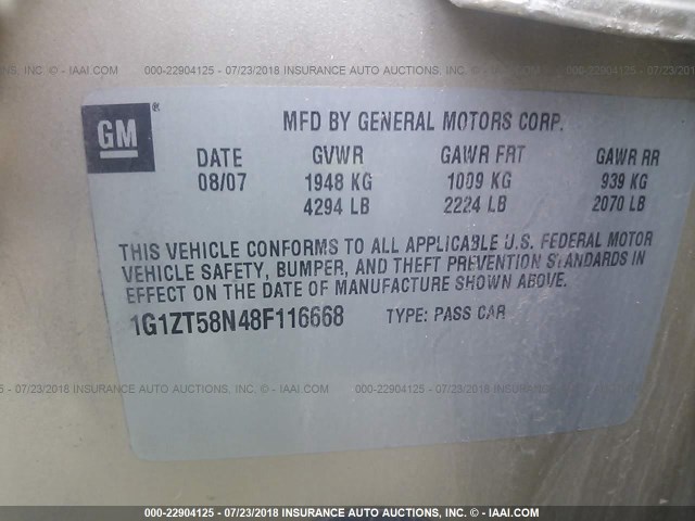 1G1ZT58N48F116668 - 2008 CHEVROLET MALIBU LT/CLASSIC Gold Foto 9