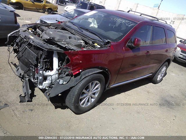 1C4RDHAG3FC869897 - 2015 DODGE DURANGO SXT BURGUNDY photo 2