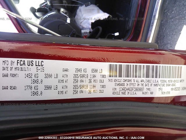 1C4RDHAG3FC869897 - 2015 DODGE DURANGO SXT BURGUNDY photo 9