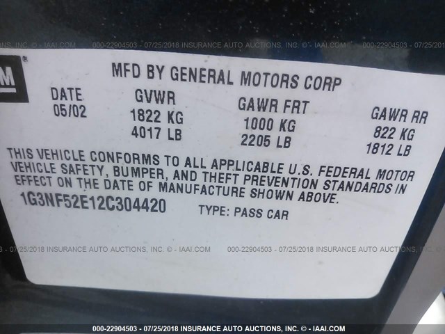 1G3NF52E12C304420 - 2002 OLDSMOBILE ALERO GLS 绿色 照片 9