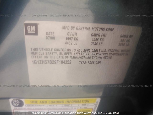 1G1ZH57B29F104352 - 2009 CHEVROLET MALIBU 1LT 绿色 照片 9