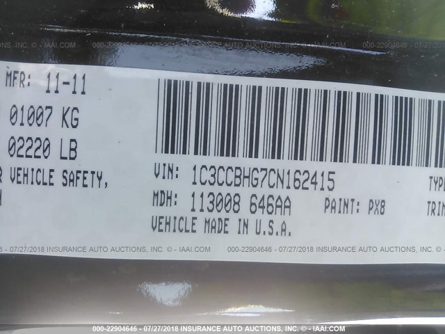 1C3CCBHG7CN162415 - 2012 CHRYSLER 200 S BLACK photo 9