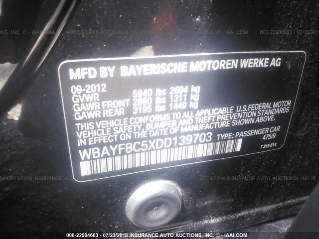 WBAYF8C5XDD139703 - 2013 BMW 750 LXI BLACK photo 9