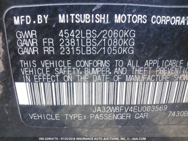 JA32W8FV4EU003569 - 2014 MITSUBISHI LANCER EVOLUTION GSR BLACK photo 9