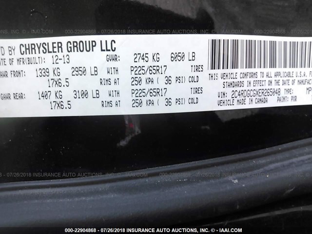 2C4RDGCGXER265048 - 2014 DODGE GRAND CARAVAN SXT BLACK photo 9