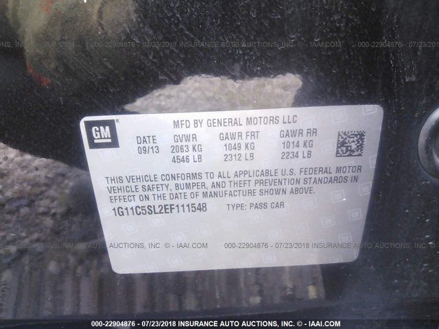 1G11C5SL2EF111548 - 2014 CHEVROLET MALIBU 1LT 黑色 照片 9