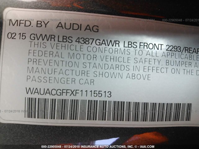WAUACGFFXF1115513 - 2015 AUDI A3 PREMIUM GRAY photo 9
