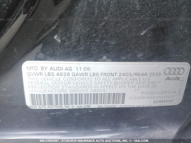 WAUMFAFL8AN035006 - 2010 AUDI A4 PRESTIGE BLACK photo 9