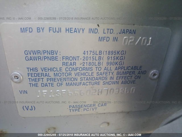 JF1SF65602H703860 - 2002 SUBARU FORESTER S 银色 照片 9