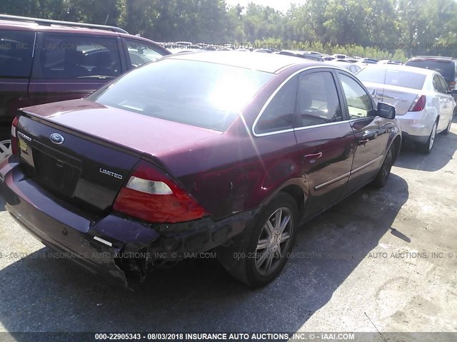 1FAFP25175G144264 - 2005 FORD FIVE HUNDRED LIMITED RED photo 4