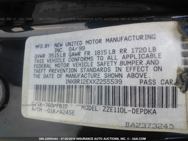 1NXBR12EXXZ255539 - 1999 TOYOTA COROLLA VE/CE/LE 蓝色 照片 9