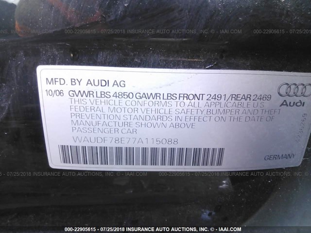 WAUDF78E77A115088 - 2007 AUDI A4 2.0T QUATTRO BLACK photo 9