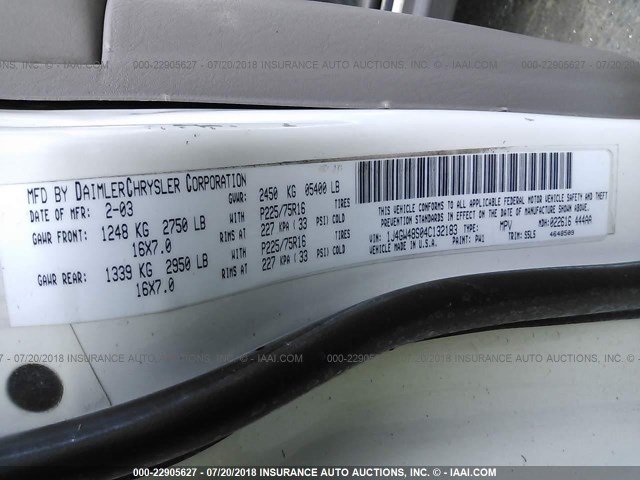 1J4GW48S04C132183 - 2004 JEEP GRAND CHEROKEE LAREDO/COLUMBIA/FREEDOM 白色 照片 9