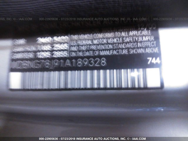 WDBNG78J91A189328 - 2001 MERCEDES-BENZ S 600 SILVER photo 9