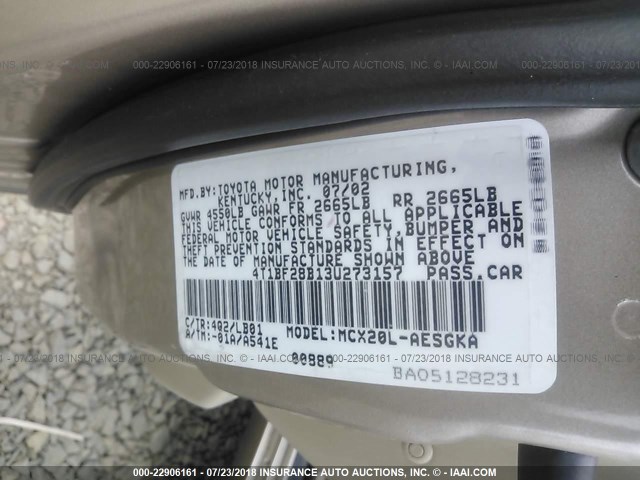 4T1BF28B13U273157 - 2003 TOYOTA AVALON XL/XLS GOLD photo 9