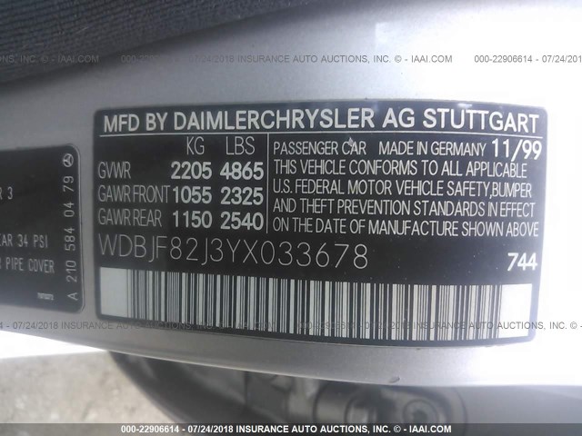 WDBJF82J3YX033678 - 2000 MERCEDES-BENZ E 320 4MATIC SILVER photo 9