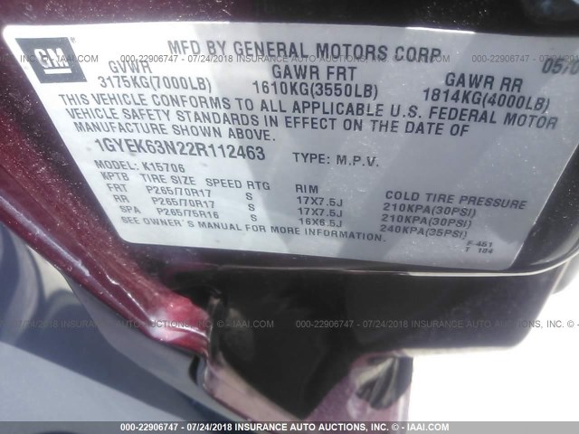 1GYEK63N22R112463 - 2002 CADILLAC ESCALADE LUXURY 勃艮第红 照片 8