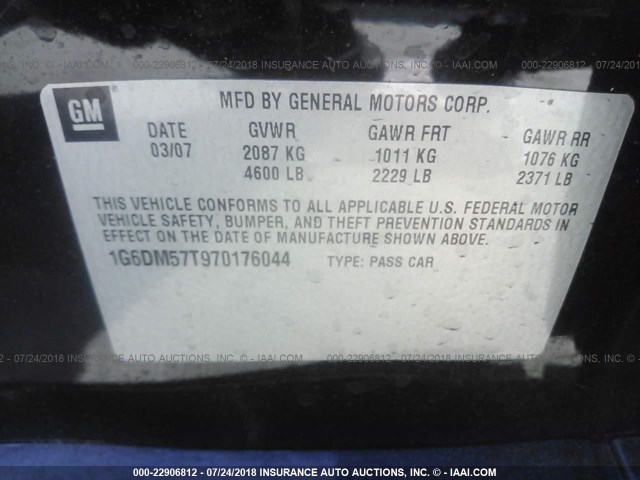 1G6DM57T970176044 - 2007 CADILLAC CTS BLACK photo 9