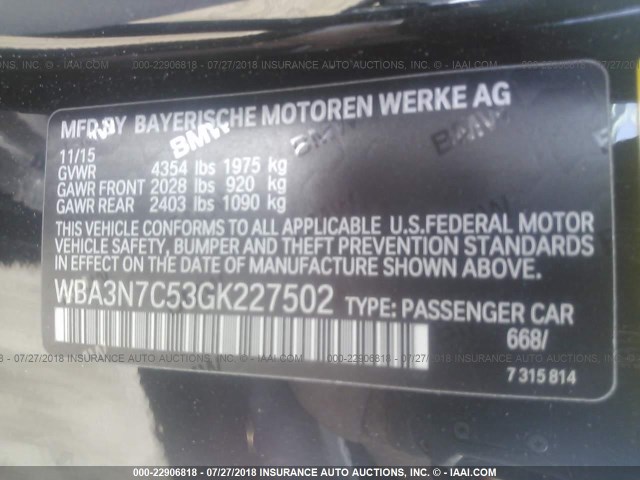 WBA3N7C53GK227502 - 2016 BMW 428 I BLACK photo 9