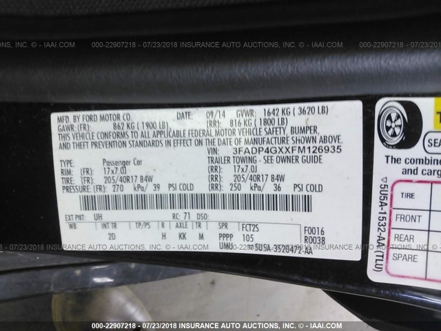 3FADP4GXXFM126935 - 2015 FORD FIESTA ST შავი ფოტო 9