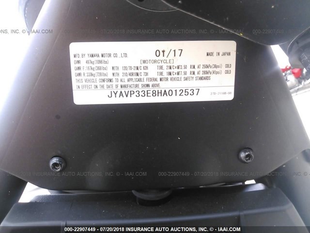 JYAVP33E8HA012537 - 2017 YAMAHA XVS1300 CU BLACK photo 10