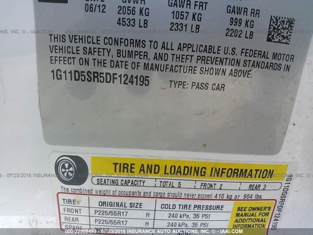 1G11D5SR5DF124195 - 2013 CHEVROLET MALIBU 1LT WHITE photo 9