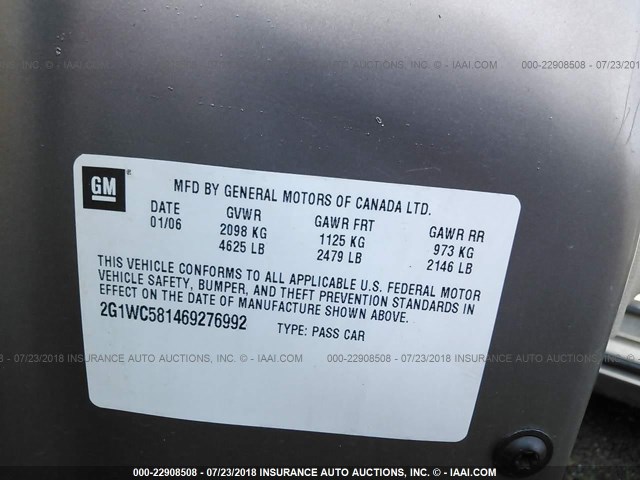 2G1WC581469276992 - 2006 CHEVROLET IMPALA LT GOLD photo 9