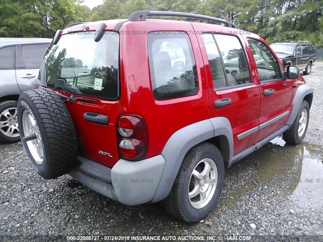 1J4GL48K65W536517 - 2005 JEEP LIBERTY SPORT RED photo 4