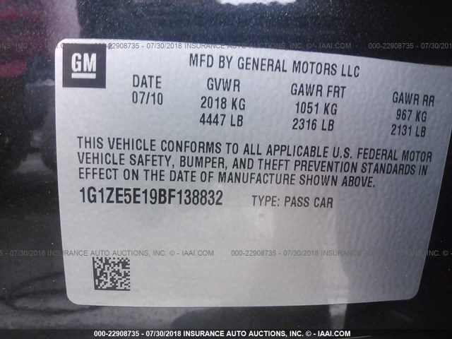 1G1ZE5E19BF138832 - 2011 CHEVROLET MALIBU LTZ 黑色 照片 9